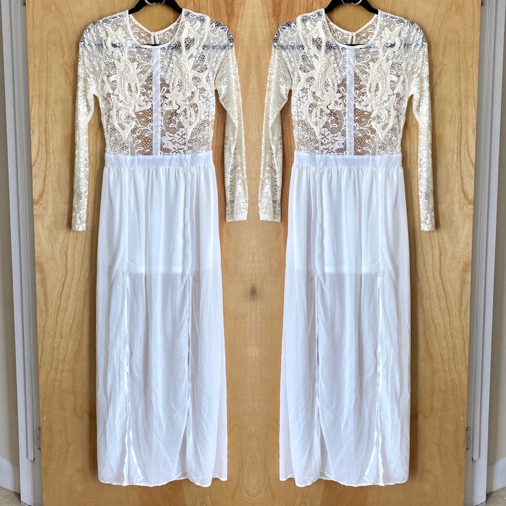 Nasty Gal Lace Backless Dress - L (White)